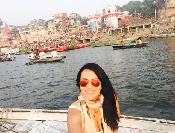 Bertha Gudino enjoying morning boat ride at river Ganges Varanasi
