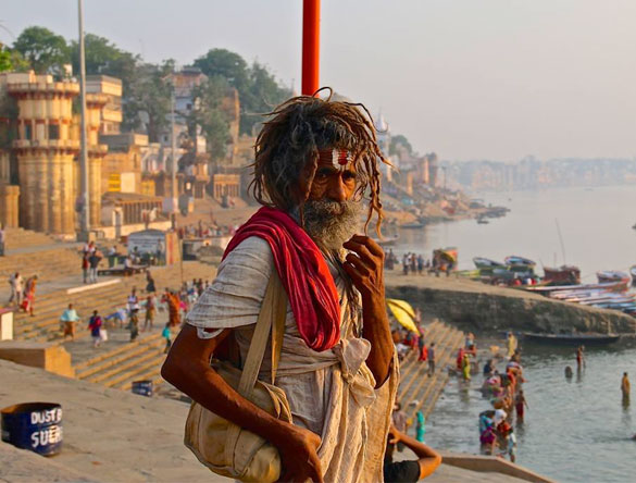 Sadhu at Ghat of river Ganges Varanasi
